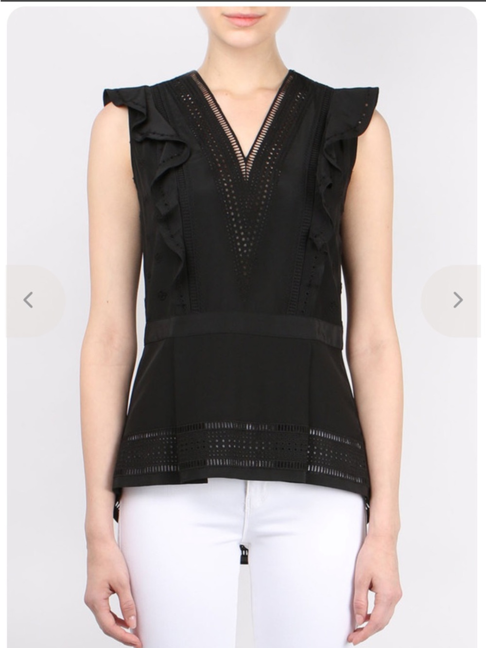 Veronica Beard Brooke Silk Eyelet Ruffle Sleeveless Top Black Size 6